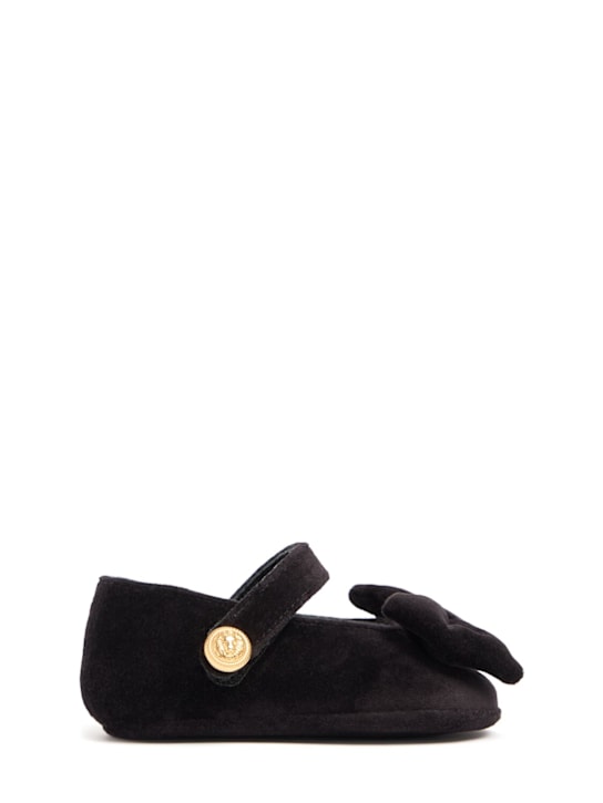 Balmain: Velvet pre-walker ballerinas - Black - kids-girls_0 | Luisa Via Roma