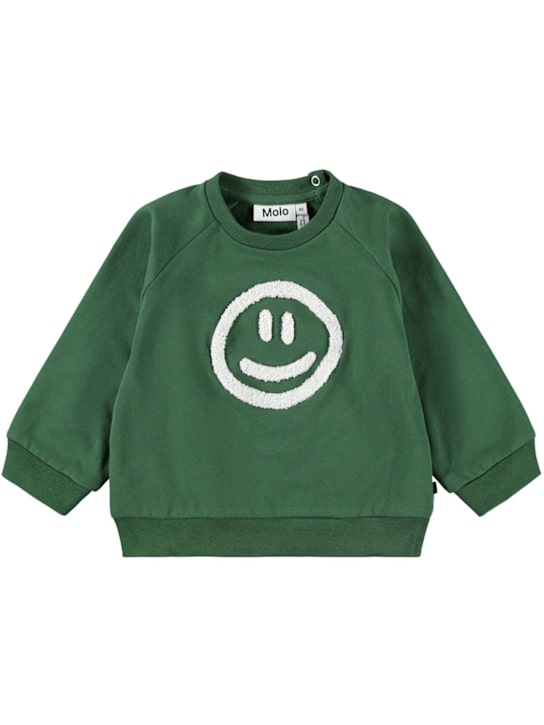 Molo: Smiley stretch cotton sweatshirt - グリーン - kids-boys_0 | Luisa Via Roma