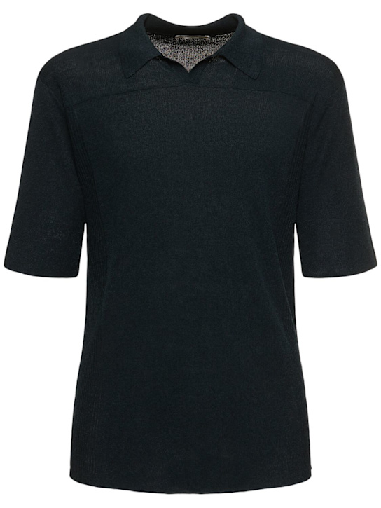 The Row: Reggie linen & viscose polo top - Petrol - men_0 | Luisa Via Roma