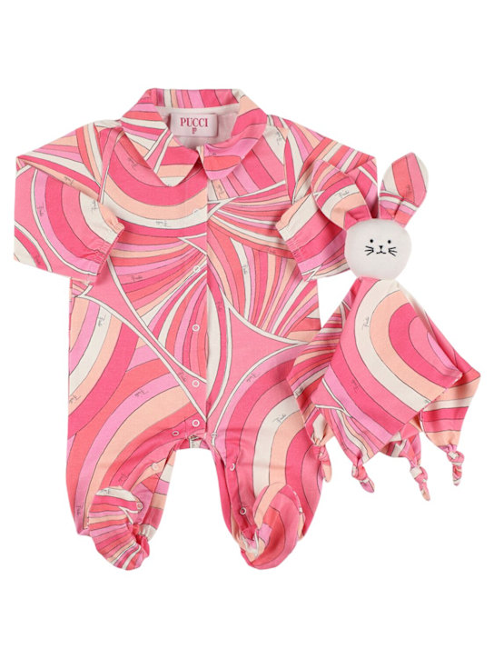 Pucci: Printed cotton jersey romper & dou dou - Pink/Beige - kids-girls_0 | Luisa Via Roma