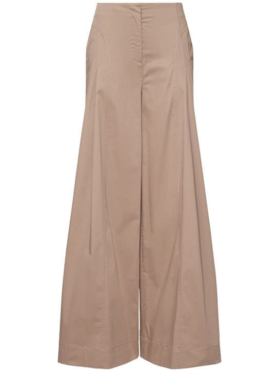 Alberta Ferretti: Pantaloni larghi vita alta in cotone stretch - Beige - women_0 | Luisa Via Roma