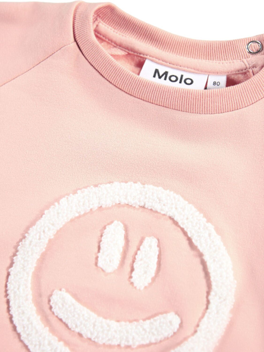 Molo: Smiley stretch cotton sweatshirt - Pink - kids-girls_1 | Luisa Via Roma