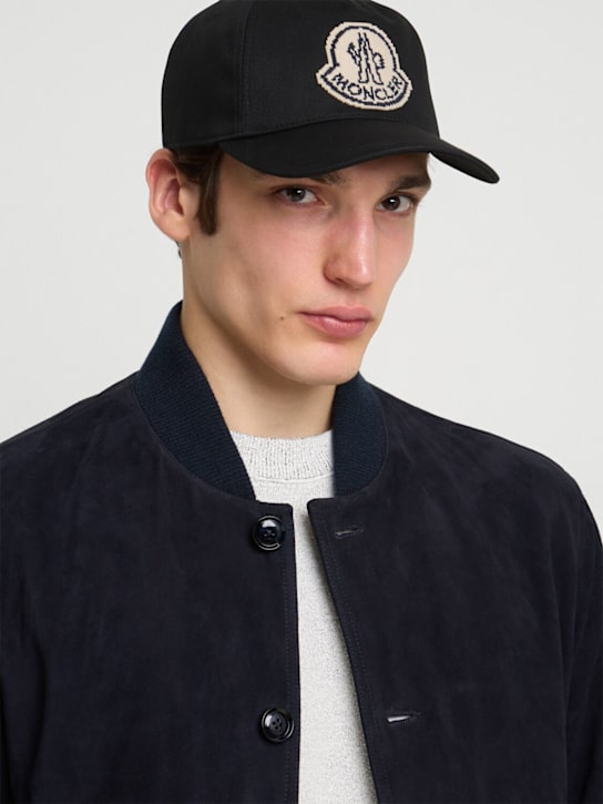 Moncler: Logo detail cotton baseball cap - men_1 | Luisa Via Roma