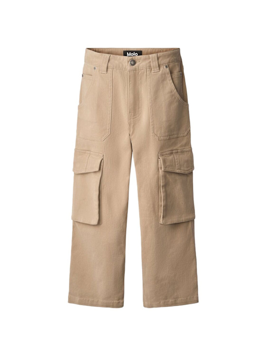 Molo: Cotton gabardine cargo pants - ベージュ - kids-boys_0 | Luisa Via Roma