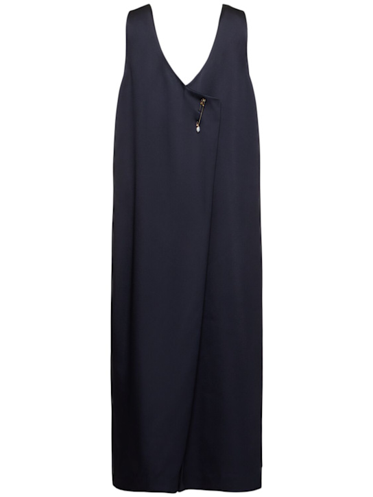 Carven: Satin midi dress w/ pin - Navy - women_3 | Luisa Via Roma