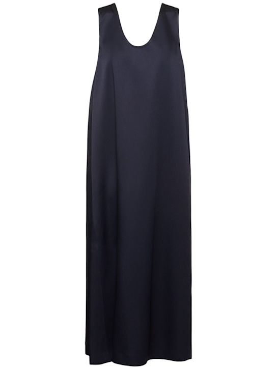 Carven: Satin midi dress w/ pin - Navy - women_0 | Luisa Via Roma