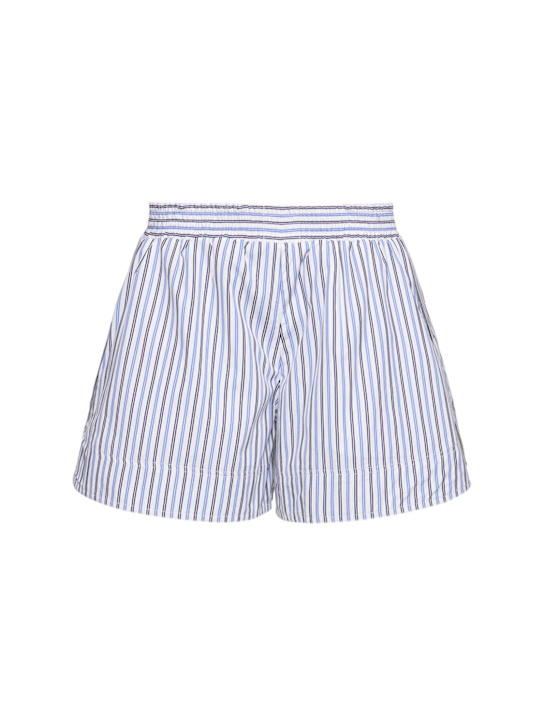 Rabanne: Striped cotton poplin shorts - White/Blue - women_0 | Luisa Via Roma