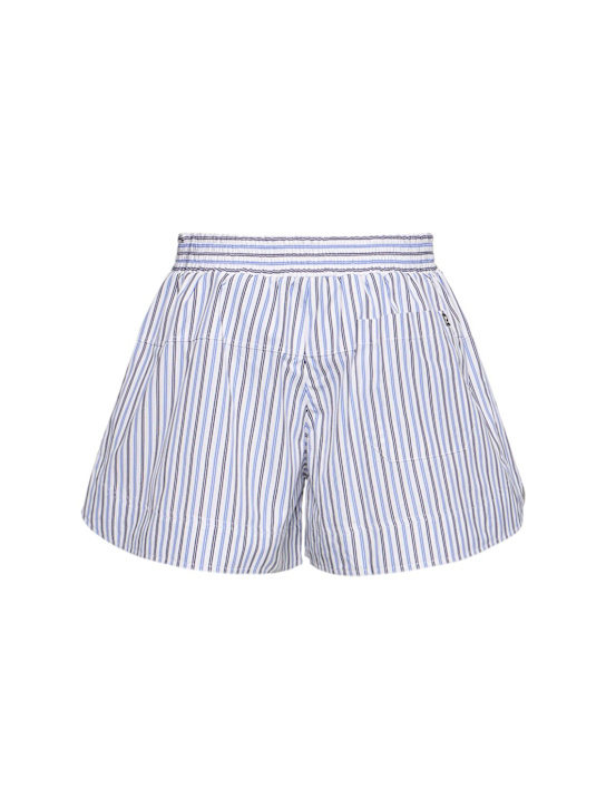 Rabanne: Striped cotton poplin shorts - White/Blue - women_3 | Luisa Via Roma