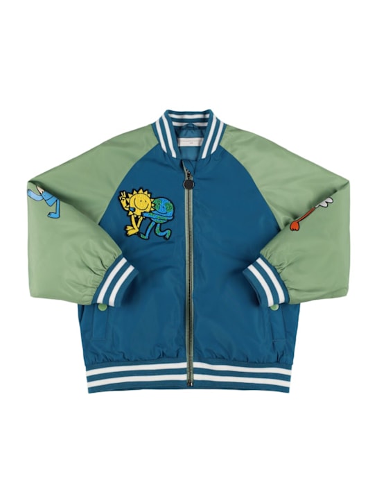Stella McCartney Kids: Nylon bomber jacket w/patches - ブルー/グリーン - kids-boys_0 | Luisa Via Roma