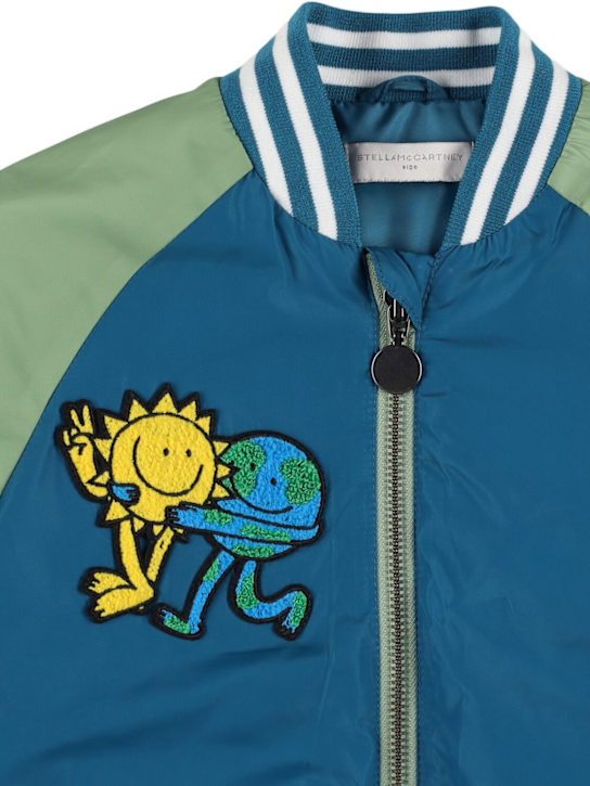 Stella McCartney Kids: Nylon bomber jacket w/patches - ブルー/グリーン - kids-boys_1 | Luisa Via Roma