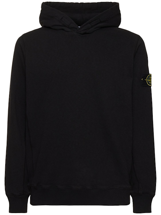 Stone Island: Cotton logo patch hoodie - men_0 | Luisa Via Roma