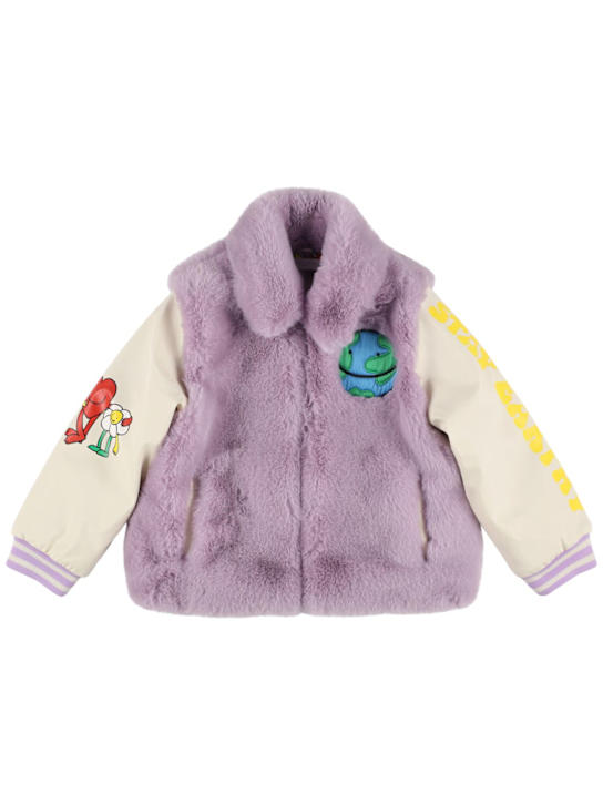 Stella McCartney Kids: Plush bomber jacket - ホワイト/パープル - kids-girls_0 | Luisa Via Roma