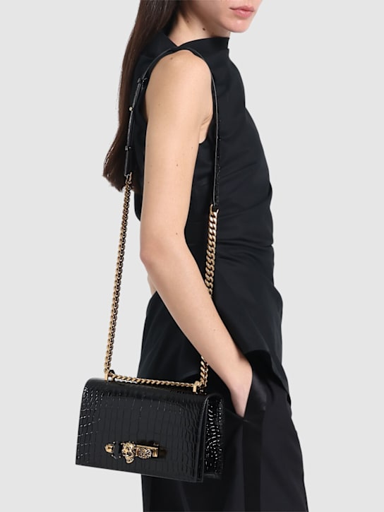 McQueen: EMBOSSED LEATHER JEWELED SHOULDER BAG - women_1 | Luisa Via Roma