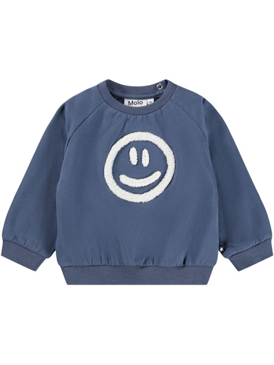 Molo: Smiley stretch cotton sweatshirt - ブルー - kids-boys_0 | Luisa Via Roma