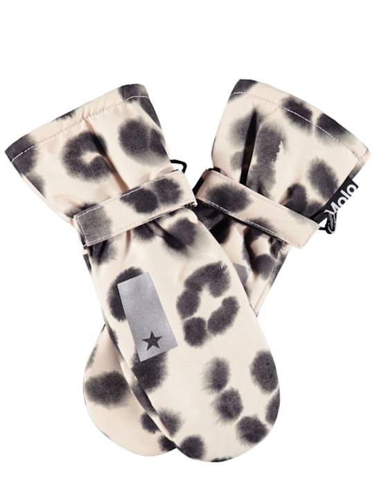 Molo: Printed recycled poly mittens - ホワイト/ブラック - kids-boys_0 | Luisa Via Roma