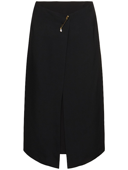 Carven: Viscose midi skirt w/pin - Black - women_0 | Luisa Via Roma