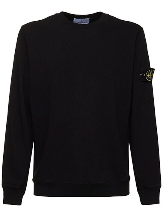 Stone Island: Sudadera de algodón con cuello redondo - Negro - men_0 | Luisa Via Roma