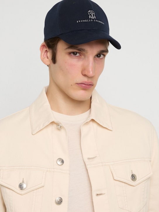 Brunello Cucinelli: Cotton logo hat - Navy - men_1 | Luisa Via Roma