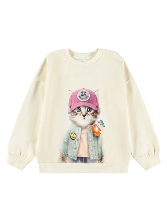 Molo: Printed organic cotton sweatshirt - クリーム - kids-girls_0 | Luisa Via Roma