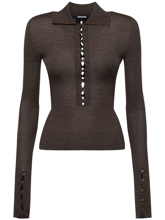 Jacquemus: Le polo merino毛衣 - 深棕色 - women_0 | Luisa Via Roma