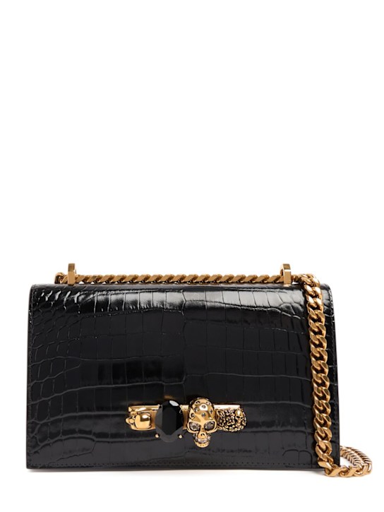 McQueen: EMBOSSED LEATHER JEWELED SHOULDER BAG - women_0 | Luisa Via Roma