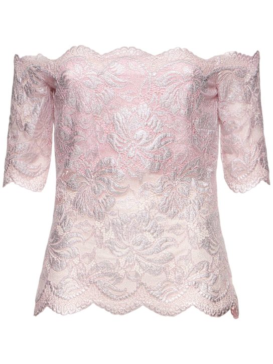 Metallic lace off-the-shoulder top - Thumbnail 1