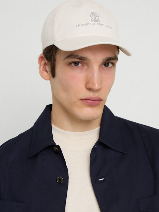 Brunello Cucinelli: Cotton logo hat - Off White - men_1 | Luisa Via Roma