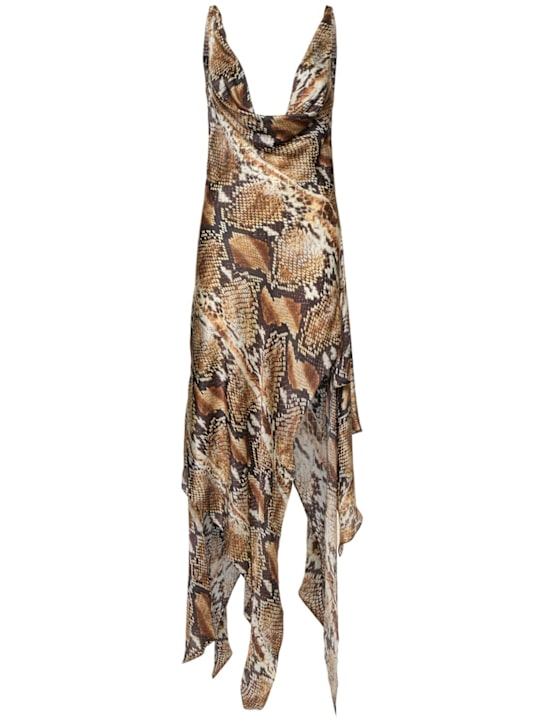 Printed silk chiffon satin long dress