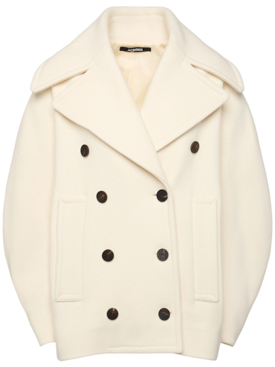 Jacquemus: Le Caban Ovalo wool short coat - オフホワイト - women_0 | Luisa Via Roma
