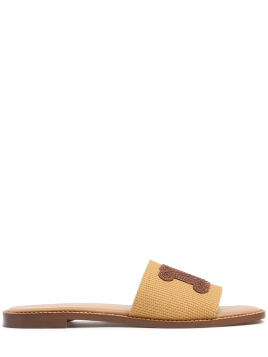 Max Mara: 10mm Cotton & leather slides - women_0 | Luisa Via Roma