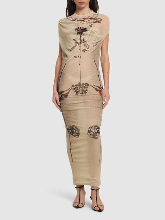 Jean Paul Gaultier: Mesh printed double layer long dress - women_1 | Luisa Via Roma