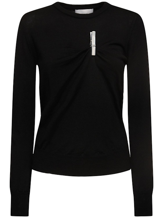 Coperni: Washing clip knit crewneck sweater - Black - women_0 | Luisa Via Roma