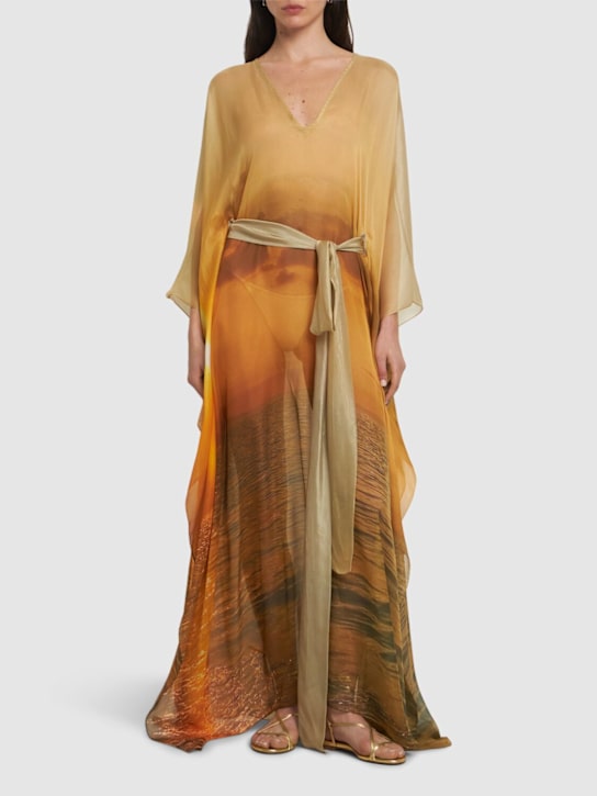 Roberto Cavalli: Printed silk chiffon long caftan dress - women_1 | Luisa Via Roma