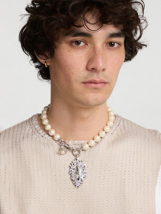 Vivienne Westwood: Calista faux pearl necklace - Ss25-platinum / - men_1 | Luisa Via Roma