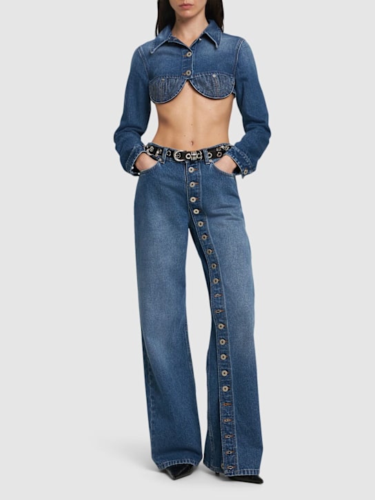 Jean Paul Gaultier: Jeans ampi in denim con bottoni - Blu - women_1 | Luisa Via Roma
