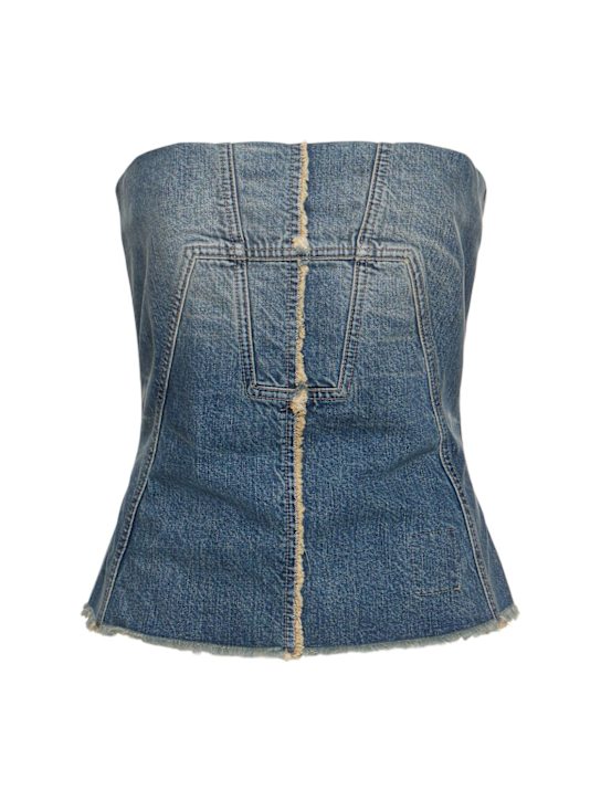 Strapless cotton denim bustier top - Thumbnail 1