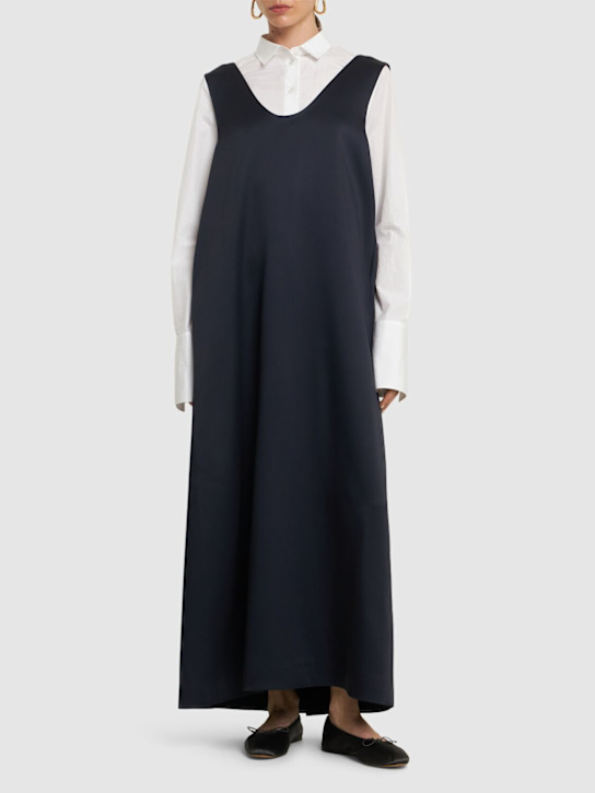Carven: Satin midi dress w/ pin - Navy - women_1 | Luisa Via Roma