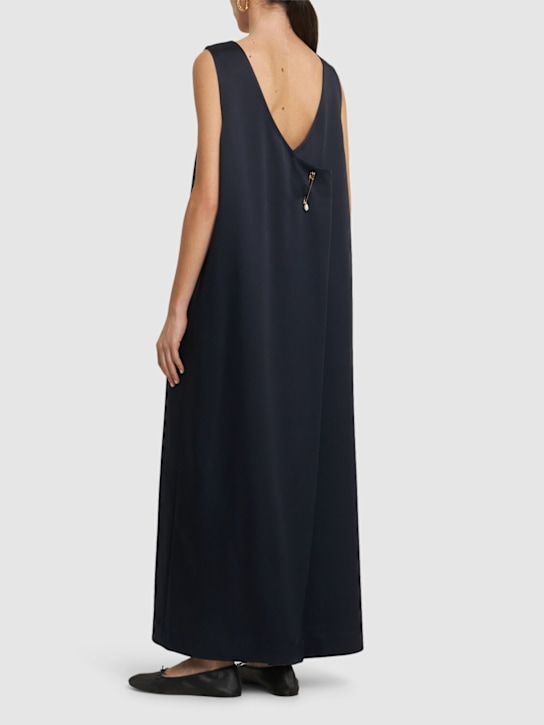 Carven: Satin midi dress w/ pin - Navy - women_2 | Luisa Via Roma