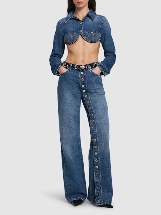 Topstitched denim bolero jacket - Thumbnail 2