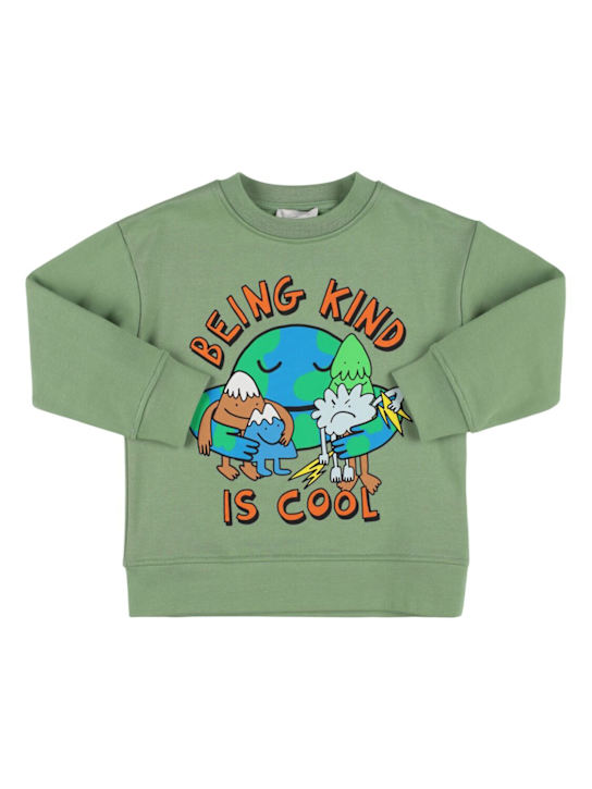 Stella McCartney Kids: Printed cotton sweatshirt - ミリタリーグリーン - kids-boys_0 | Luisa Via Roma