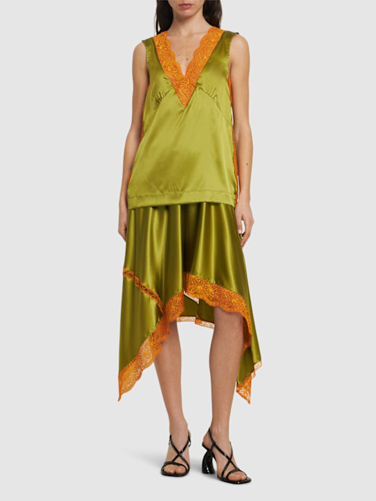 Dries Van Noten: シェイクストレッチシルクサテントップ - グリーン - women_1 | Luisa Via Roma