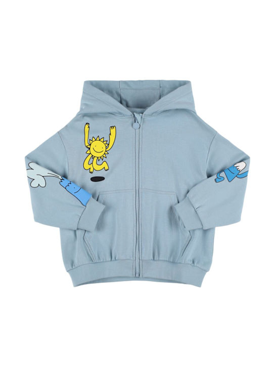 Stella McCartney Kids: Printed cotton zipped sweatshirt - ライトブルー - kids-boys_0 | Luisa Via Roma