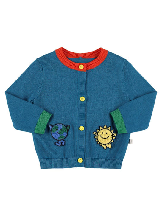 Stella McCartney Kids: Cotton & wool knit cardigan - ブルー - kids-boys_0 | Luisa Via Roma