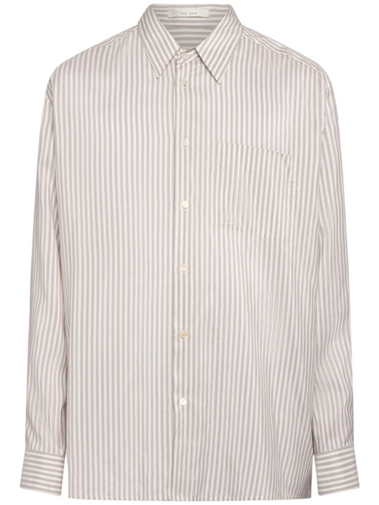 The Row: Feme striped silk shirt - White/Grey - men_0 | Luisa Via Roma