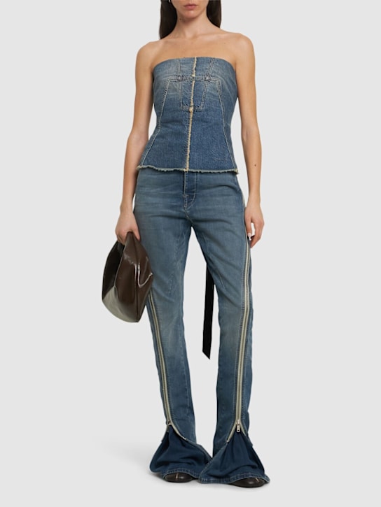 Strapless cotton denim bustier top - Thumbnail 2