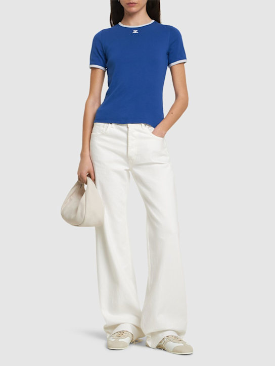 Courrèges: Signature contrast cotton t-shirt - women_1 | Luisa Via Roma