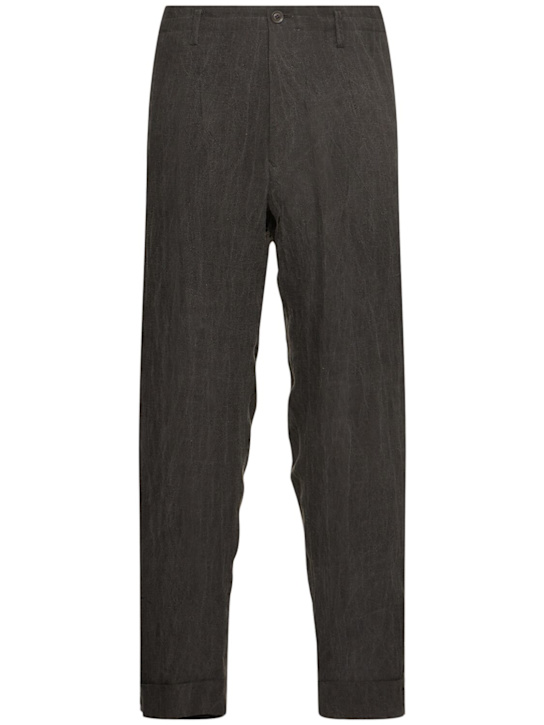 Yohji Yamamoto: Slim fit linen pants - Black/White - men_0 | Luisa Via Roma