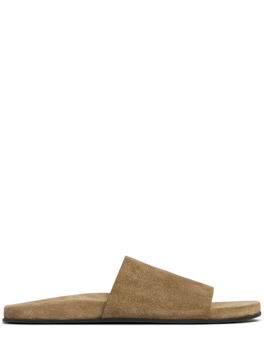 The Row: Hugh leather flat slides - Military Green - women_0 | Luisa Via Roma