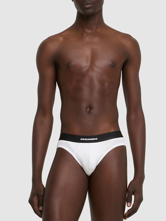 Dsquared2: Pack of 2 stretch cotton briefs - Black/White - men_1 | Luisa Via Roma