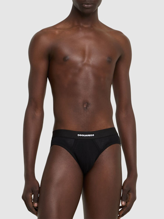 Dsquared2: Pack of 2 stretch cotton briefs - Black/White - men_2 | Luisa Via Roma